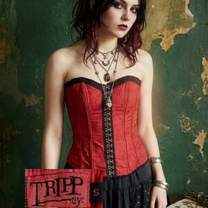 Tripp NYC RARE Vintage 90s Red Black Corset Lace Up Gothic Punk Burlesque Size S